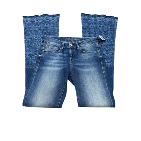 Mavi Size 27 Blue Faded Distressed Embellished Raw Hem Flare Leg Boho Jeans NWT - Picture 1 of 10